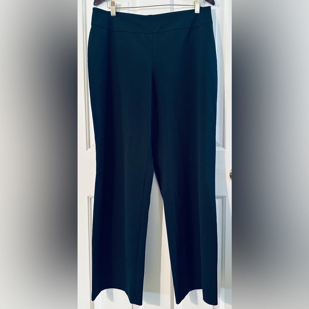 EILEEN FISHER LG Career Minimalist Black Wide Leg Side Zip Trouser Stretch Pants
